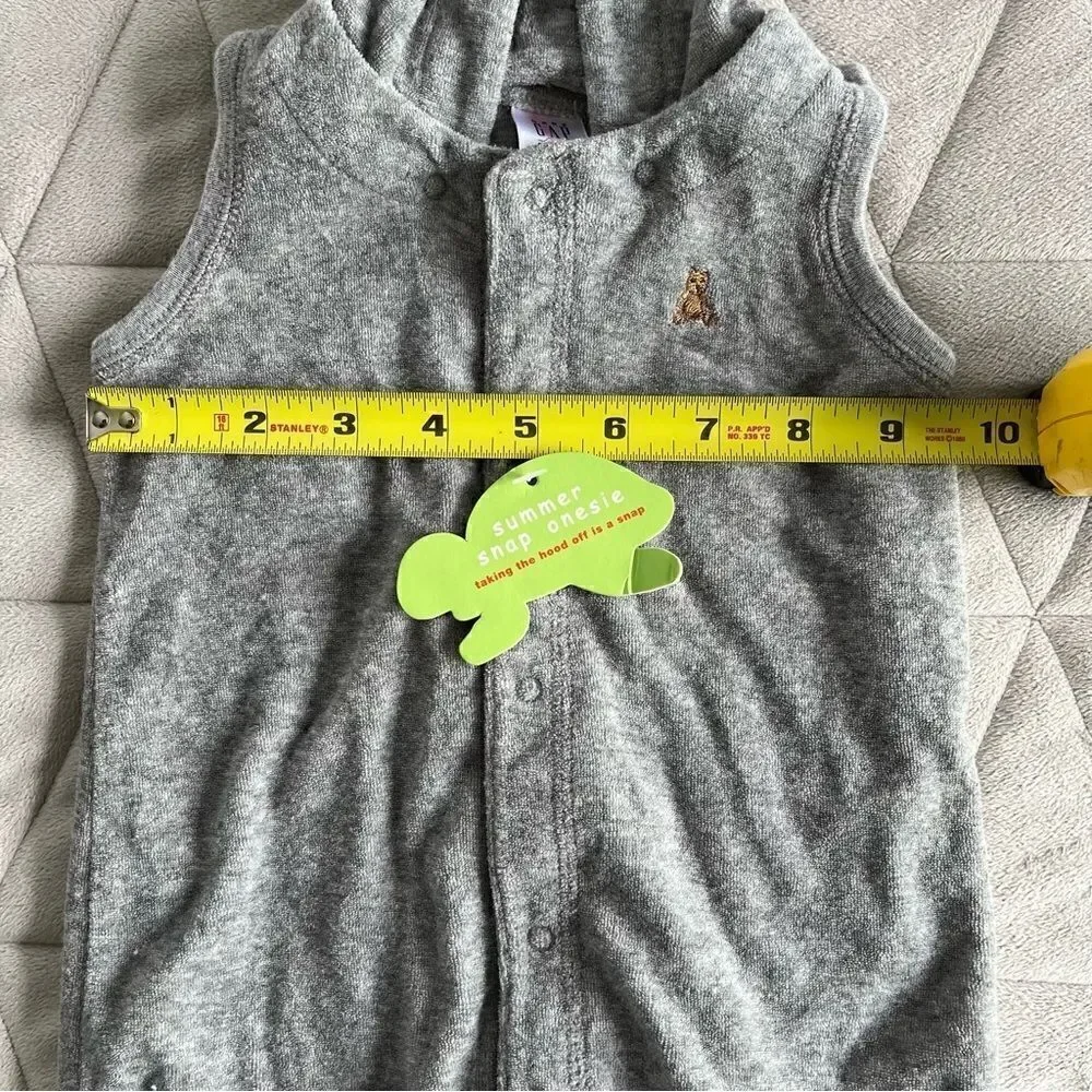 NEW Baby Gap Terry Towel Summer Snap Onesie with Removable Hood Shortall Grey